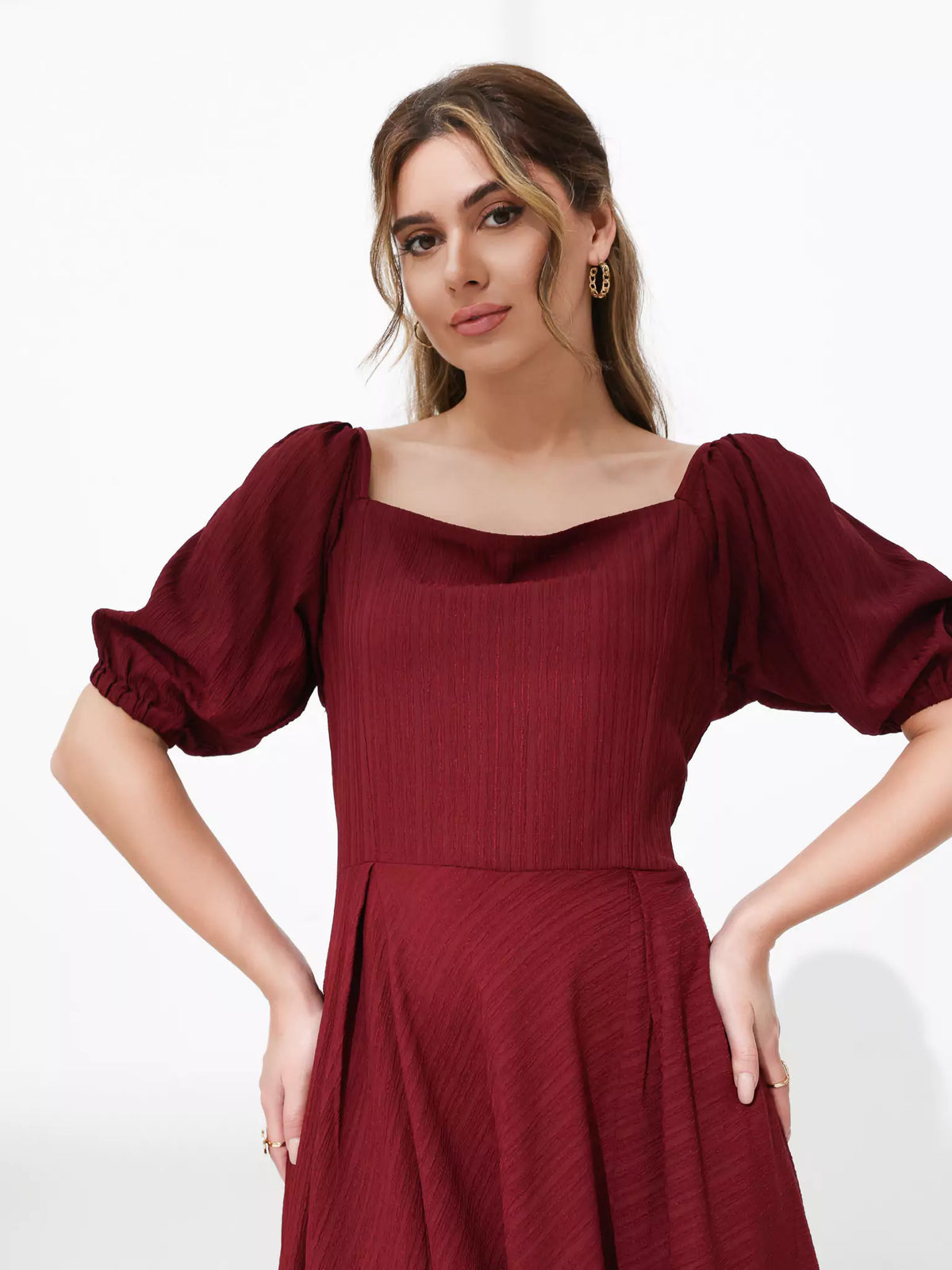 Ariel Maroon Textured Dress