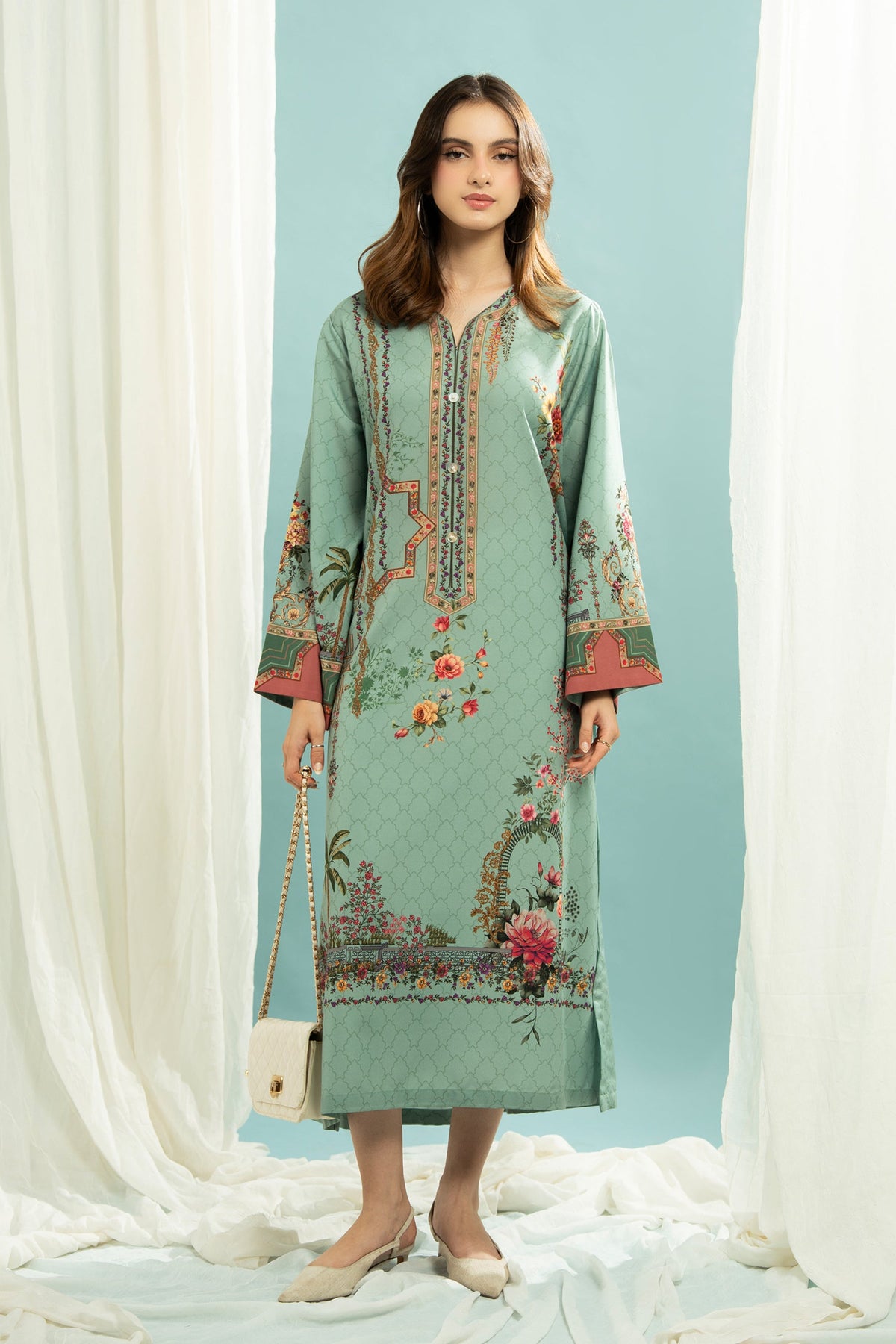 PRINTED POLY CAMBRIC STITCHED KAFTAN