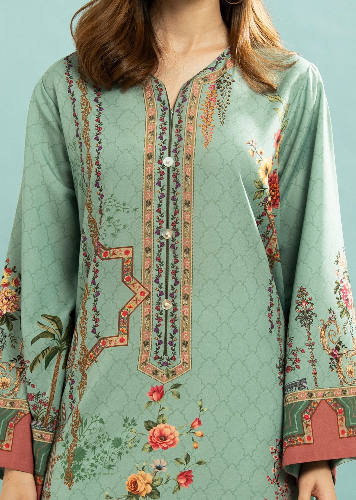 PRINTED POLY CAMBRIC STITCHED KAFTAN