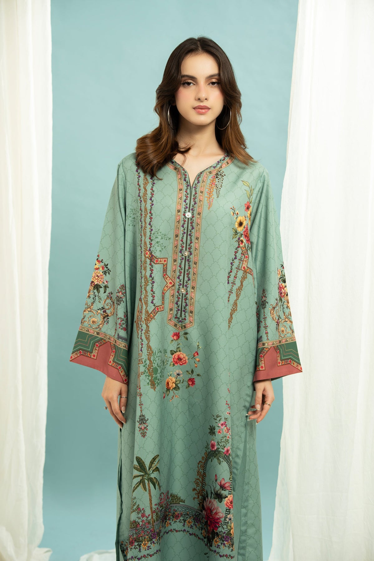 PRINTED POLY CAMBRIC STITCHED KAFTAN