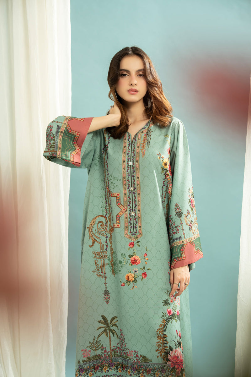 PRINTED POLY CAMBRIC STITCHED KAFTAN