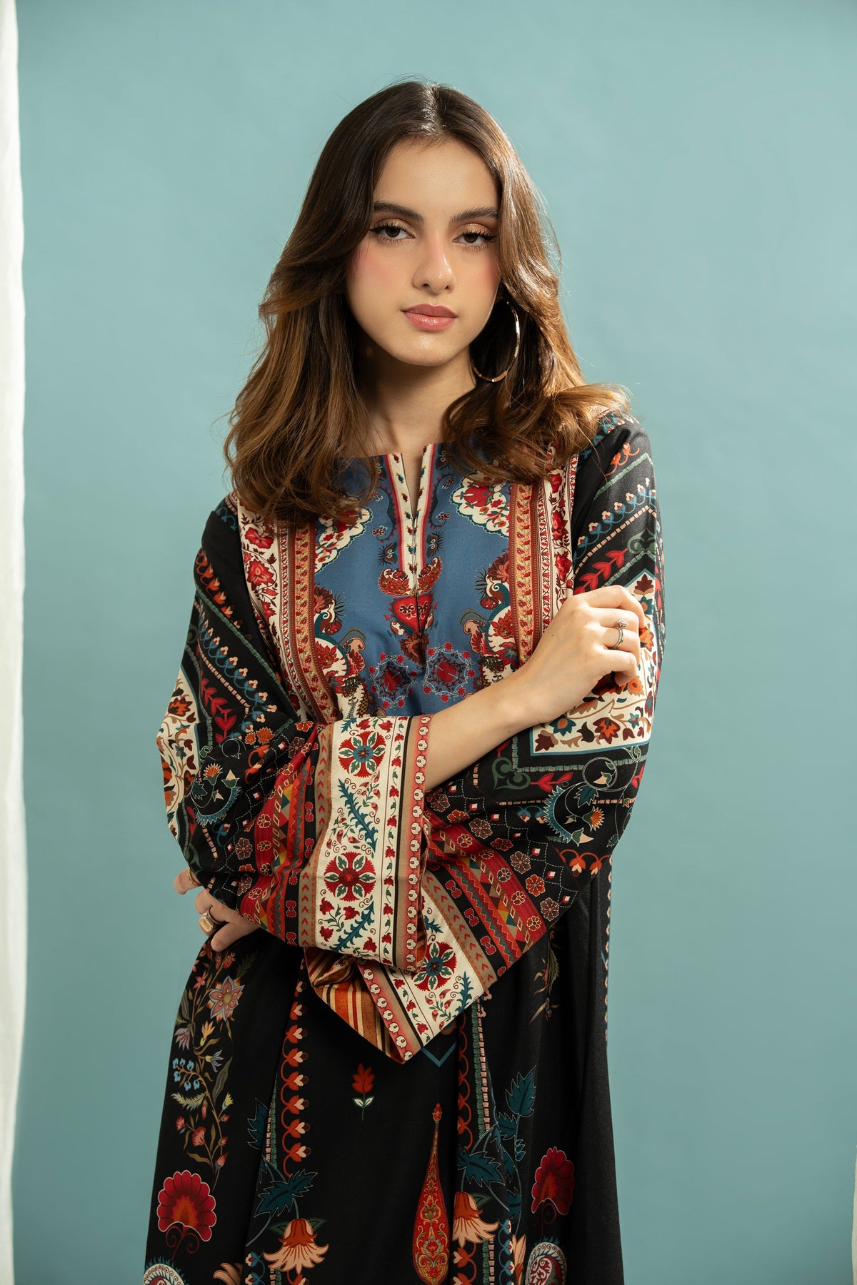 PRINTED POLY CAMBRIC STITCHED KAFTAN