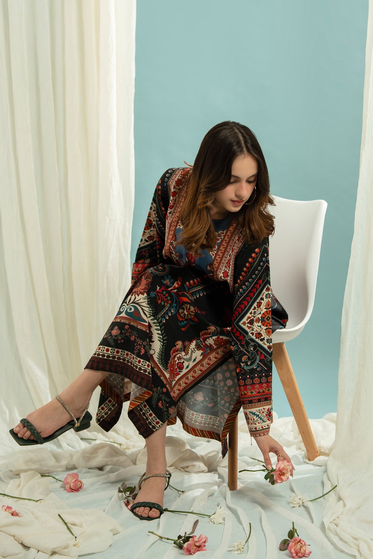 PRINTED POLY CAMBRIC STITCHED KAFTAN