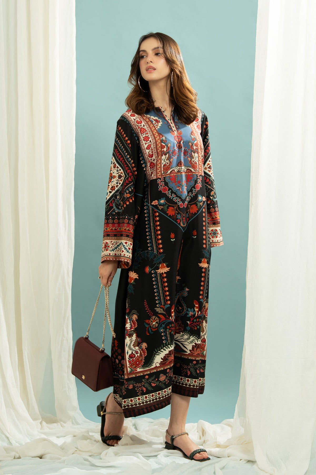 PRINTED POLY CAMBRIC STITCHED KAFTAN