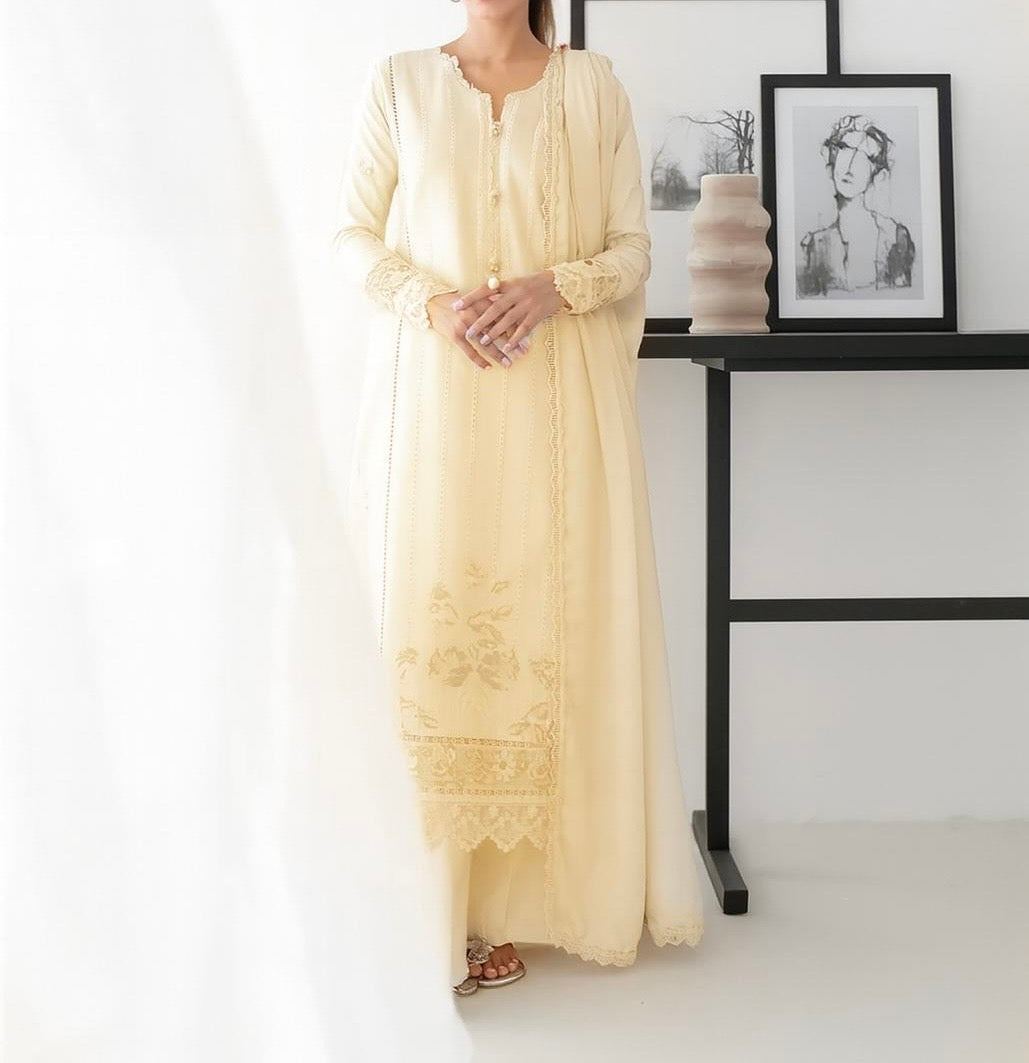 Unstitched Embroidered Dhanak 3PC | WC-040B