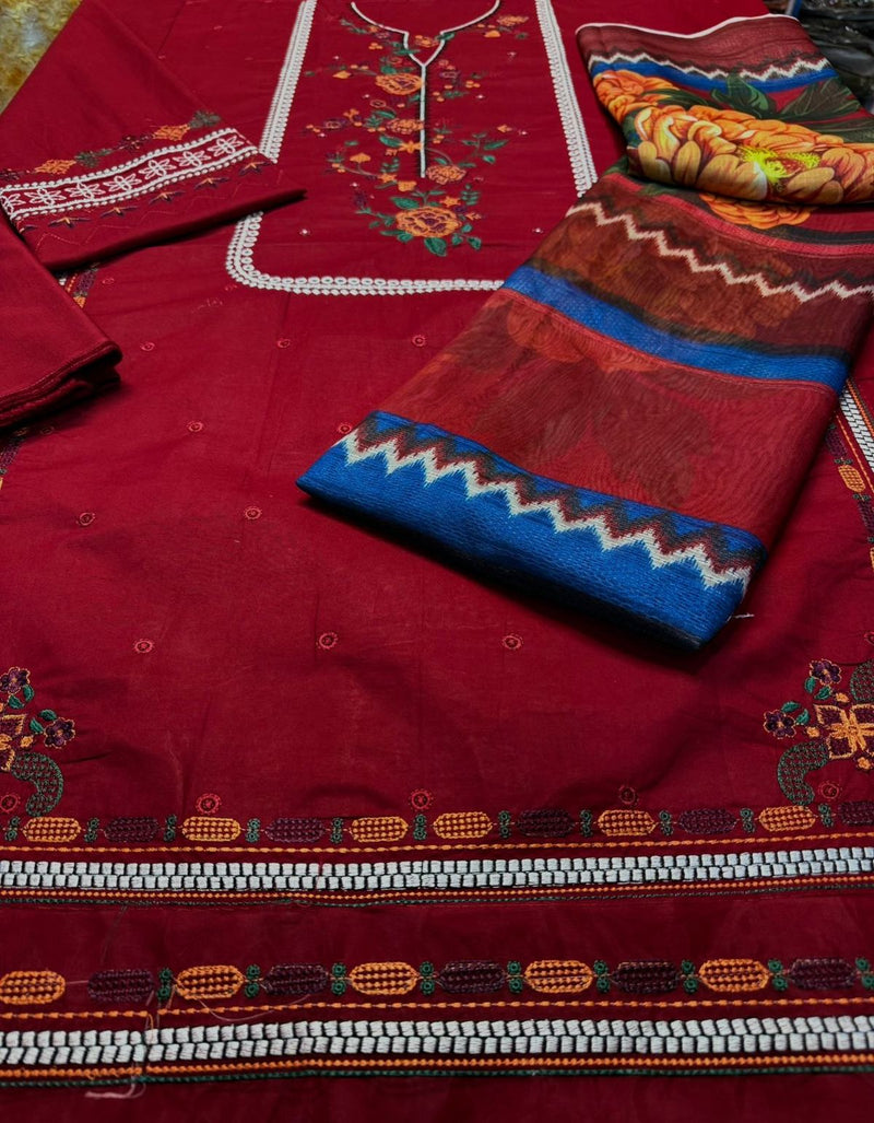 Unstitched Embroidered Lawn 3PC | SC-040